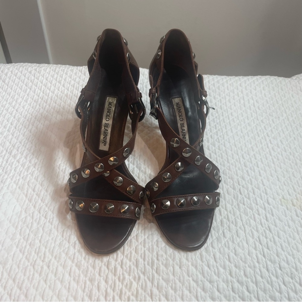 Manolo Blahnik Dark Brown Studded Heels